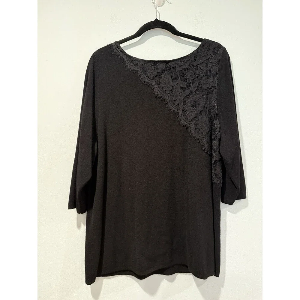 Lane Bryant 3/4 Sleeve Knit Sweater Womens 18/20 Black Lace Stretch Travel